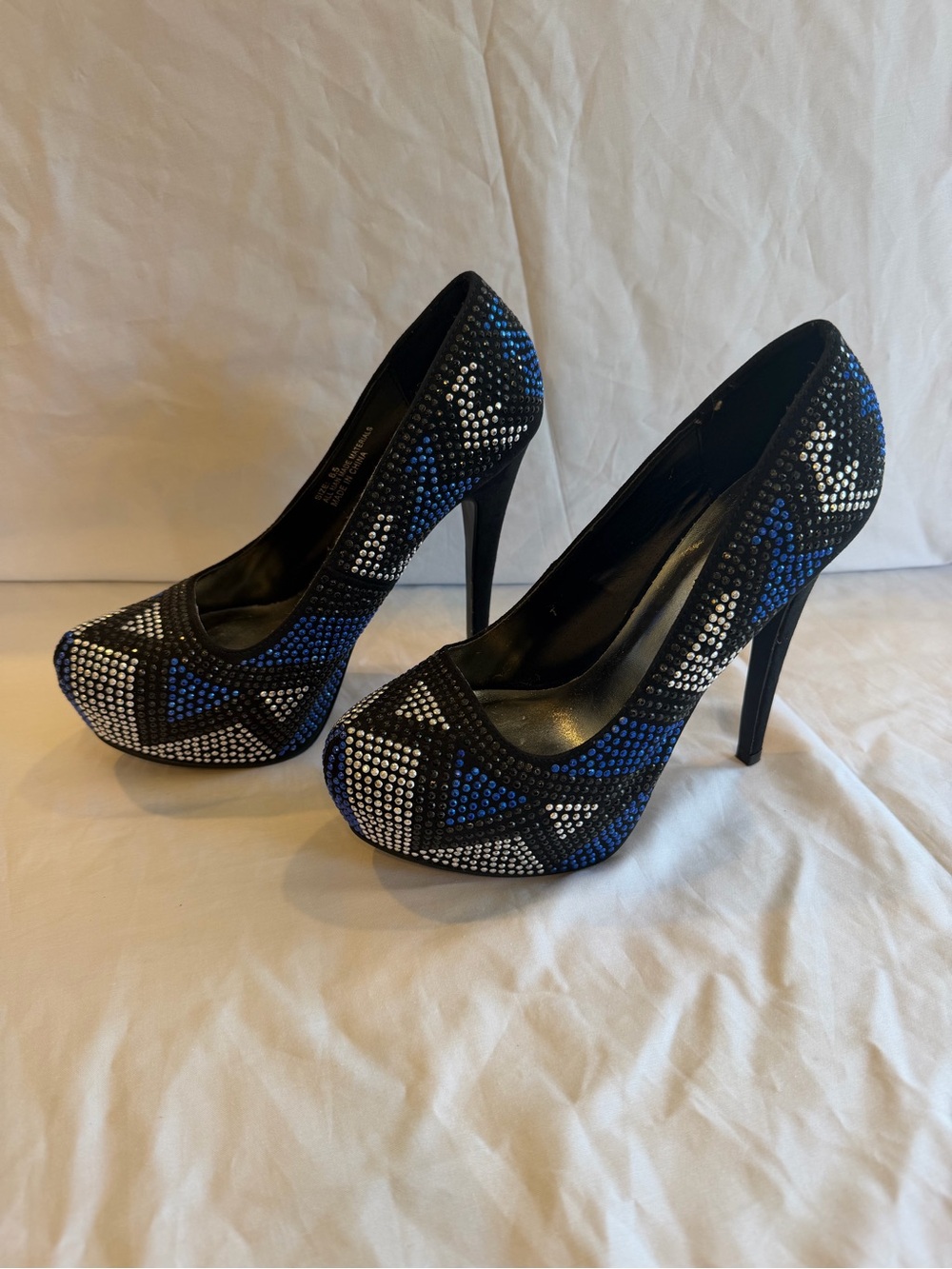 Shi by JOURNEYS Black Heels with Blue & Silver Rhinestone Accents
